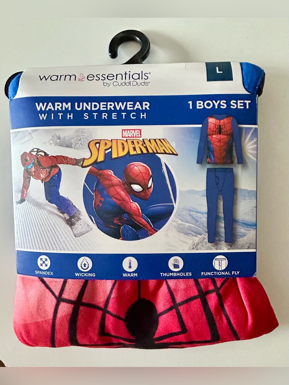 Spider-Man thermal underwear 2-pc set boys large 10/12 NWT